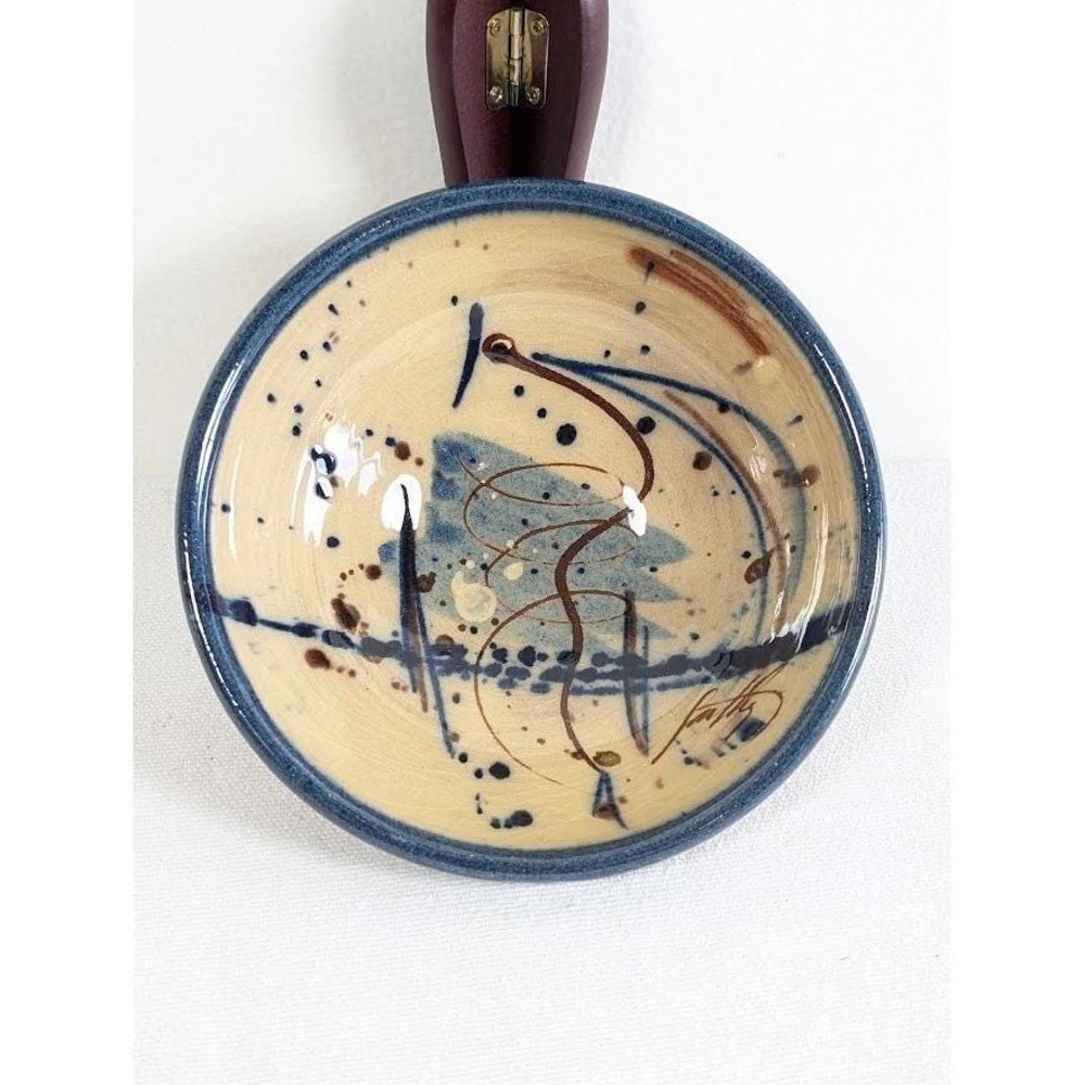 Studio Art Pottery 6"‎ Bowl Signed Abstract Design Glaze Redware Splash Thrown